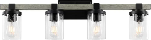 Vista 9 de JONATHAN Y Lámpara de tocador LED de bronce aceitado de 4.5 pulgadas, aplique rústico de granja, pantalla de vidrio sembrado transparente, lámpara