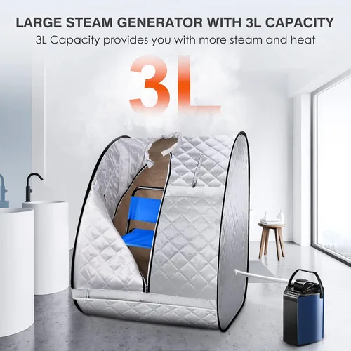 Vista 7 de Sauna de vapor portátil, caja de sauna personal para el hogar, tiendas de sauna para spa en casa, generador de vapor de 3 L y 800 W con protección