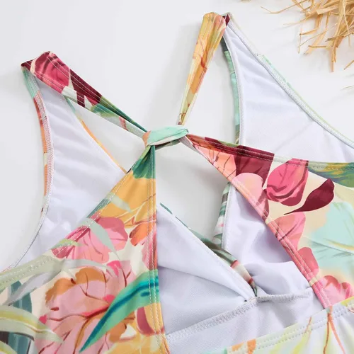 Vista 3 de Womens 2023 Summer Bikini Set 2 Piece Boho Vintage Print Halter Tummy Control Strappy Swimsuits with Maxi Wrap Skirt