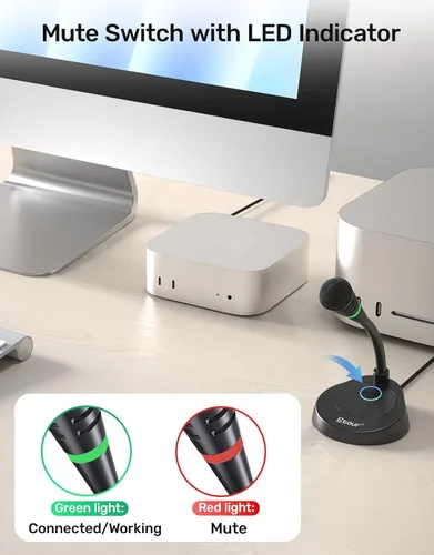 Vista 4 de Micrófono para Mac Mini M4/M4 Pro, USB-C, Plug & Play Desktop, condensador cardioide Custom for Mac Mini M4/M4 Pro, External Small Computer Mic