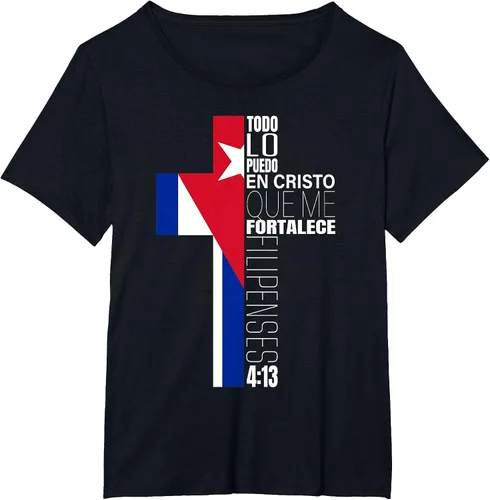 Vista 3 de Christian Spanish Filipenses 4 13 Religious Verse - Camiseta con bandera cubana