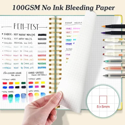Vista 4 de Cuaderno de papel cuadriculado, cuaderno de cuadrícula en espiral de 8.5" X 11", diario de cuero de tapa dura de 300 páginas, cuaderno de papel