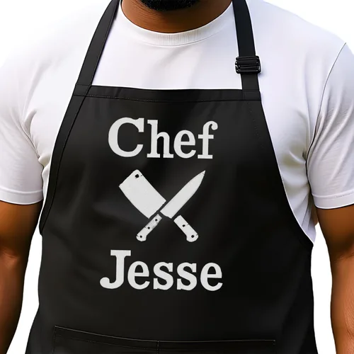 Vista 12 de Delantal de chef personalizado para hombres, diseño bordado personalizado, cocina profesional, barbacoa, parrilla, para papá, decorado en Estados