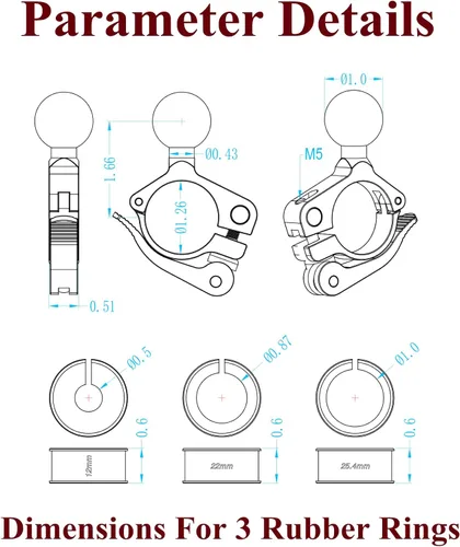 Vista 4 de BRCOVAN Soporte de abrazadera para manillar con bola de TPU de 1 pulgada compatible con soportes RAM, riel de ajuste de brazo de doble zócalo de 0.5