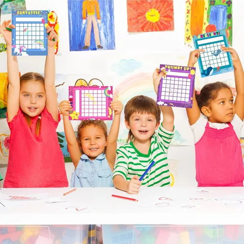 Vista 6 de 100 calcomanías gráficas para niños, tabla de recompensas de incentivos para niños en 10 diseños con 2800 mini calcomanías de estrellas, borrado