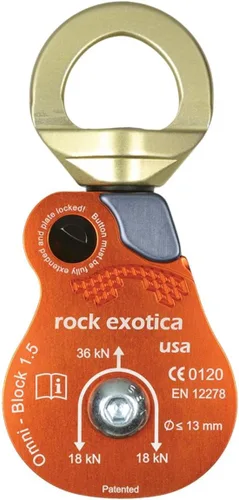 Vista 3 de Rock Exotica Omni-Block Swivel Pulley – High-Strength Swivel Pulley with Sideplate Access for Rigging – Made in The USA
