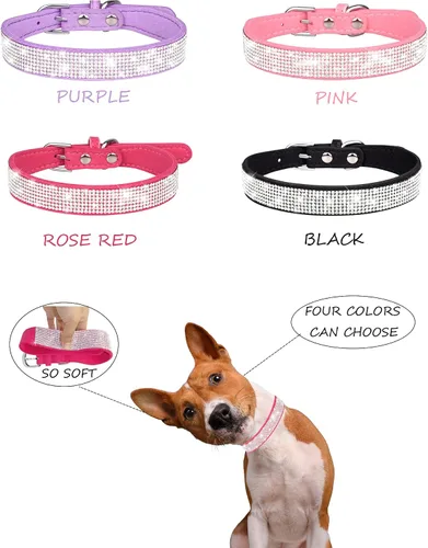 Vista 2 de Collar de perro para perros pequeños, collares ajustables de cuero de gamuza para perro, collar de perro rosa para gato, collar de perro