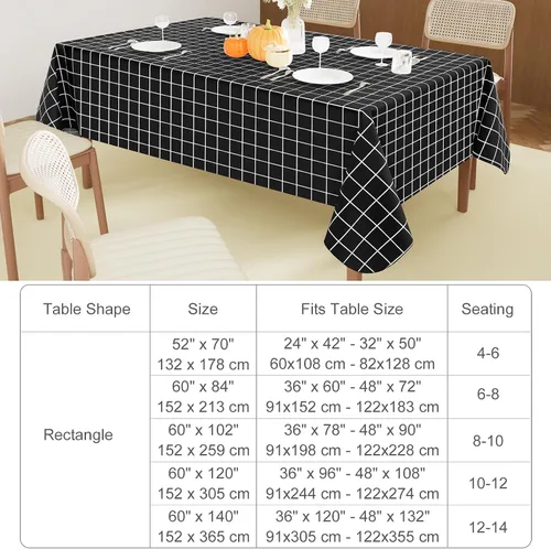 Vista 7 de Mantel rectangular, mantel de vinilo impermeable con reverso de franela, mantel de plástico lavable a cuadros para comedor, picnic, interior y Negro