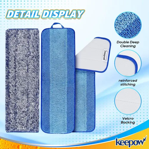 Vista 2 de KEEPOW Almohadilla de limpieza de microfibra de 18 pulgadas, almohadillas de repuesto para mopa para pisos de madera dura, almohadillas