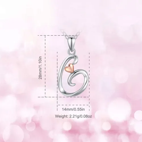 Vista 9 de CELESTIA Collares con iniciales de plata de ley 925, 26 letras con corazón de oro rosa, cadena de 18 pulgadas