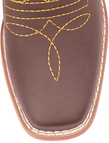 Vista 6 de SO SIMPOK Botas vaqueras bordadas con diseño de girasol dulce para mujer, estilo retro, estilo occidental, tacón grueso a media pantorrilla