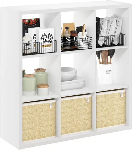 Vista 52 de Furinno Estantería para cubículos, estantería apilable, organizador de almacenamiento en cubos con parte trasera abierta, extragruesa, 15.8 x 15.8 x
