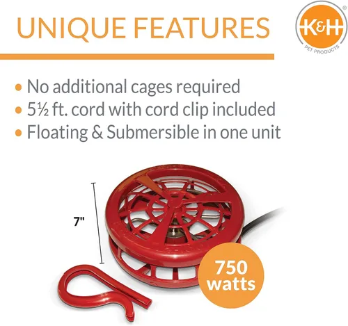 Vista 2 de K&H Pet Products Calentador de tanque y estanque, descongelador de tanque con clip de cable, calentador de canal de agua para caballos, ganado