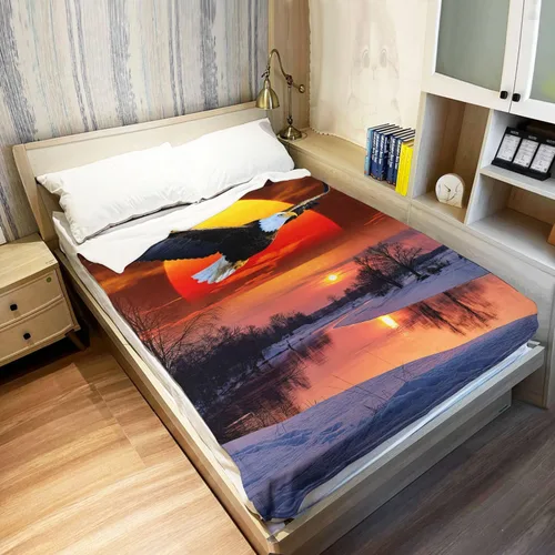 Vista 3 de Manta de forro polar con diseño de águila, manta de vellón suave y mullida para sofá o cama, 50 x 60 pulgadas