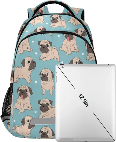 Vista 7 de ALAZA Divertidas mochilas de viaje para computadora portátil, mochila escolar para hombres, mujeres, adolescentes, niños, 33, Pugs de dibujos Pugs