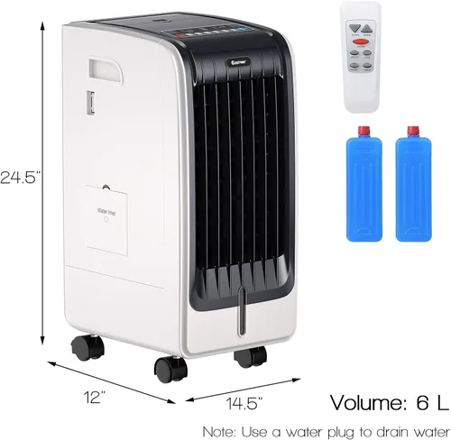 Vista 6 de COSTWAY Enfriador de aire evaporativo portátil para habitación, incluye control remoto, 2 paquetes de hielo, ventilador portátil sin aspas con 3