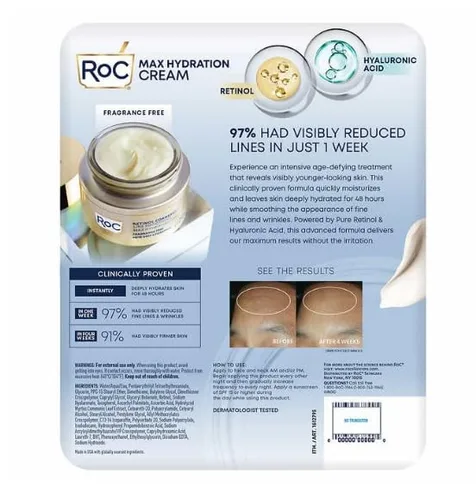 Vista 2 de RoC Retinol Correxion Line Smoothing Max Hydration Cream paquete de 2 – 1.7 oz y 3.4 oz (5.1 oz en total)