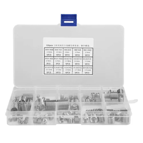 Vista 2 de YWBL-WH Kit surtido de tornillos de herramienta de reparación de rosca de alambre de acero inoxidable 140pcs con caja de plástico