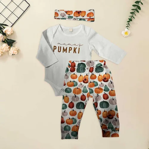 Vista 3 de TBUIALL Conjunto de diadema para niñas de 0 a 24 meses con estampado de calabaza, para niñas de 0 a 24 meses