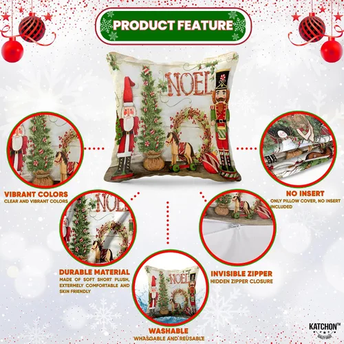 Vista 3 de KatchOn, Fundas de almohada navideñas de 18 x 18 pulgadas, paquete de 4 unidades, fundas de almohada de granja, fundas de almohada de vacaciones