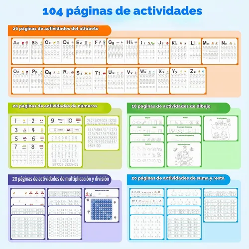 Vista 3 de Grandes libros de práctica de escritura con ranuras mágicas para niños, libros de escritura con ranuras reutilizables, libros de trazado de números