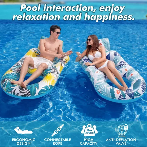 Vista 3 de 2 Pack Pool Floats Adult Heavy Duty-Adult Pool Float Lounger with Cup Holders, Backrest & Footrest Pool Lounge Float Pool Floaties Rafts for Beach