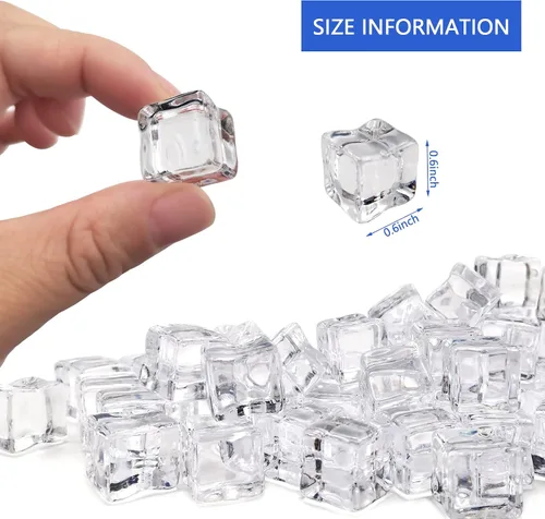 Vista 3 de Cubitos de hielo falsos, 100 piezas de hielo falso de 0.591 in, diamantes de cristal acrílico artificiales, rocas de hielo acrílicas, relleno