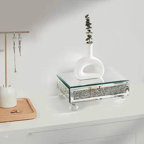 Vista 8 de TACIDON Elevador de cristal con espejo para fregadero de cocina, encimera de baño, decoración moderna. Soporte de pedestal de cristal