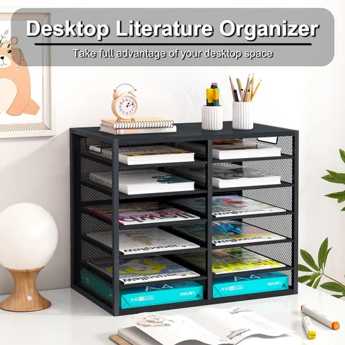 Vista 3 de PAG - Soporte para correo masivo, organizador de literatura ajustable para encimera, buzón de estudiante, organizador de papel de factura de Negro