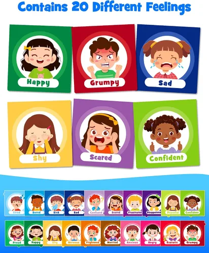 Vista 2 de Libro para voltear sentimientos de D-FantiX para niños, libro de emociones y cartas para la calma, suministros para rincón de calma