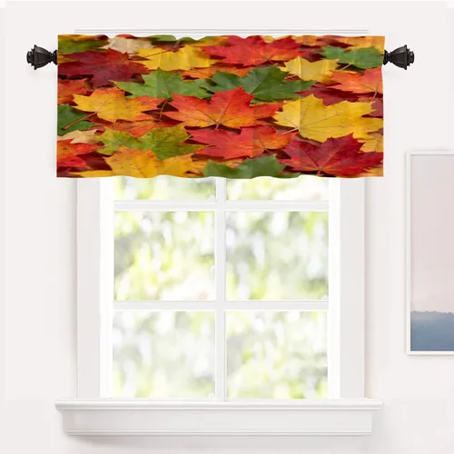 Vista 25 de Shrahala Orange Autumn Autumn Blackout Curtain Tiers, Fall Kitchen Valance Light Blocking Tier Drapes with Rod Pocket, 2 Pack 26 X 24 in