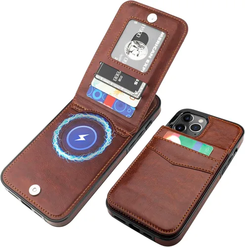 Vista 19 de KIHUWEY - Funda tipo cartera para iPhone 12 Pro Max, soporte para tarjetas, color negro Ranuras para tarjetas de crédito, piel sintética, cierre