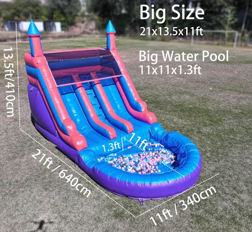 Vista 2 de Tobogán acuático de grado comercial de 21 pies de largo para niños y adultos, (doble tobogán) (PVC completo resistente)