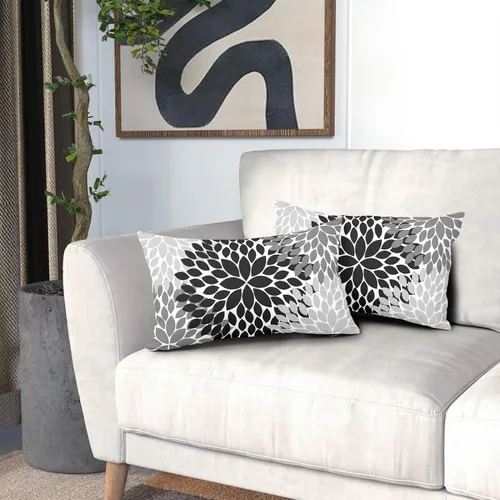 Vista 6 de Fundas de Almohada Negras 12X20 pulgadas Negro Blanco Gris Dalias Floral Geométrico Lumbar Fundas de Almohada para Cama Juego de 2 Rústico de Granja