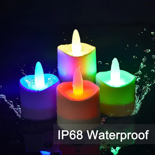 Vista 8 de HL Velas sin llama con temporizador remoto y estación de carga, más de 60 horas recargables, impermeables, para exteriores, velas de té RGB