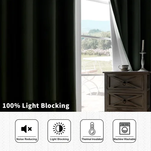 Vista 2 de Joydeco Cortinas opacas de lino para dormitorio, con ojales de 90 pulgadas de largo, cortinas resistentes para sala de estar, cortinas con Verde