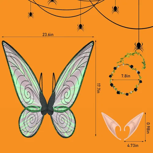 Vista 7 de U-Goforst Alas de hadas de mariposa para adultos disfraz de alas de ángel brillantes para mujeres y niñas accesorio de cosplay con corona de flores