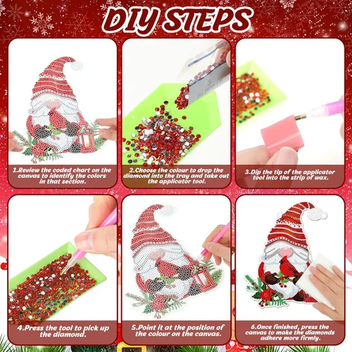 Vista 4 de Sintuff Juego de 3 carteles colgantes de pintura de diamantes de Navidad, diseño de pájaros gnomos, arte de diamante, arte de pared para bricolaje