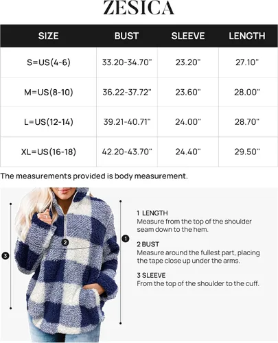 Vista 6 de ZESICA Women's Plaid Long Sleeve Zipper Sherpa Fleece Sweatshirt Pullover Jacket Coat