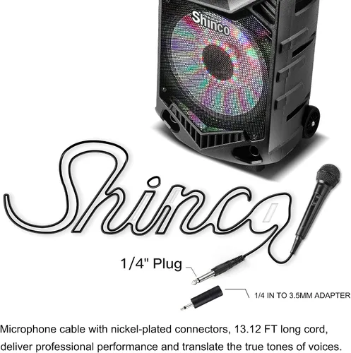 Vista 4 de Shinco - Micrófono de mano con cable, micrófono vocal dinámico cardioide con cable de 13 pies e interruptor de encendido/apagado, ideal