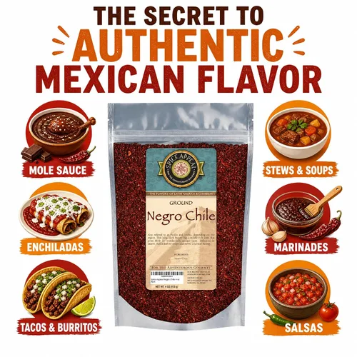 Vista 6 de Spice Appeal Polvo de Chile Ground Negro, sabor auténtico, bolsa de 4 onzas Bolsa resellable para topos, salsas y adobos complejos