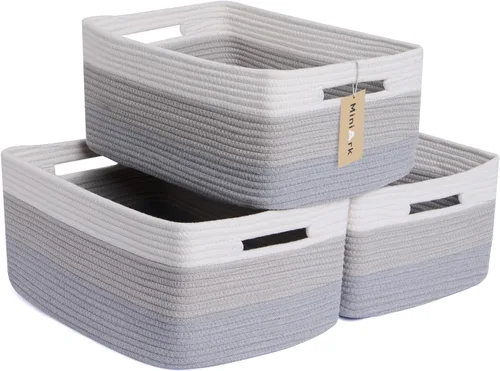 Vista 13 de MiniArk Cestas grandes de almacenamiento para estantes, organizadores de armario, para ropa, manta, toallas, guardería, caja de juguetes, cestas