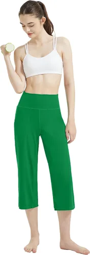 Vista 6 de Rosemmetti Pantalones capri de yoga para mujer, talla grande, con control de abdomen, acampanados, pantalones de entrenamiento con bolsillos