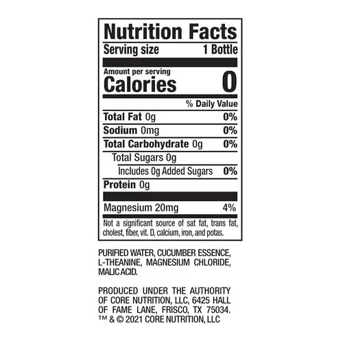 Vista 2 de CORE Hydration+ Calm, Agua de Nutrientes Mejorada con Esencia de Pepino y L-Teanina, Botella de 23.9 fl. oz (Paquete de 12)