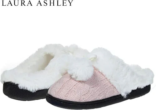 Vista 4 de Laura Ashley Pantuflas tipo zueco de punto de puntada de diamante para niña con pompones