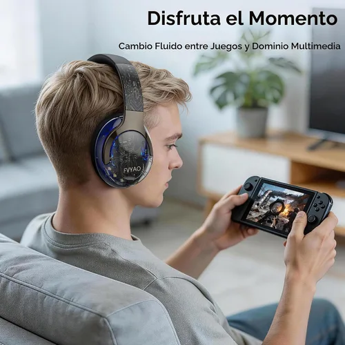 Vista 5 de BUGANI Auriculares Bluetooth sobre la oreja con luz RGB Negro-FH01