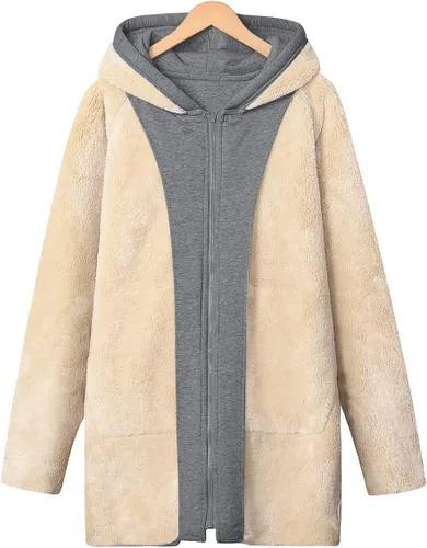 Vista 6 de Gihuo Abrigo de invierno para mujer, con forro de sherpa y cremallera, sudadera larga