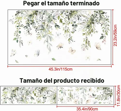 Vista 2 de Calcomanías de pared colgantes de hojas verdes, elegantes plantas, calcomanías de pared de vinilo para despegar y pegar, murales de pared