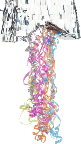 Vista 5 de Sparkle and Bash Piñata de estrella con cuerdas de tracción, plata, 13 x 13 x 3 pulgadas, decoración de cumpleaños temática espacial y suministro