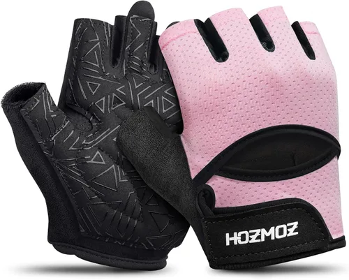 Vista 8 de HOZMOZ Guantes ventilados para levantamiento de pesas, guantes de gimnasio gruesos y acolchados con protección completa de la palma, agarre